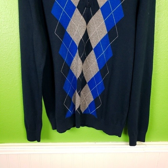 Banana Republic Men's Cotton Cashmere Argyle Pullover Quarter Zip Sweater Medium - Picture 4 of 7